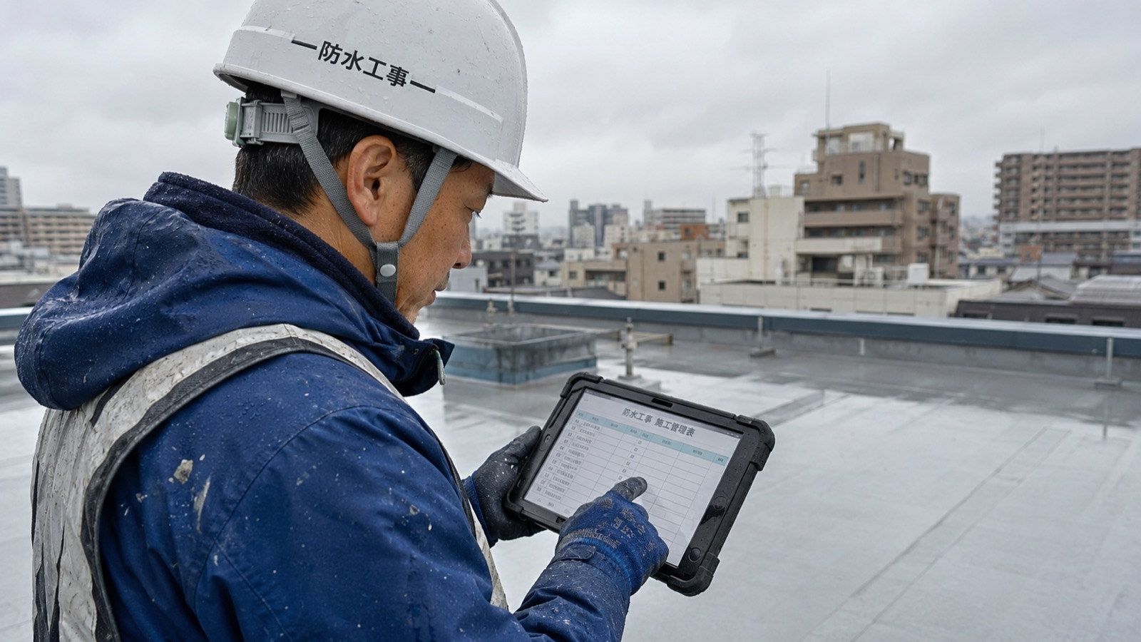 防水工事現場でのタブレット活用